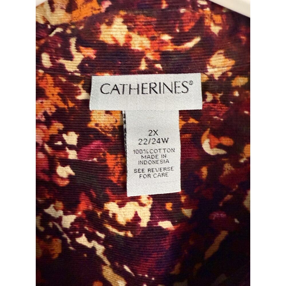 Catherines Button Down Shirt Women 2X Brown Corduroy Long Sleeve Abstract Print - Picture 2 of 7